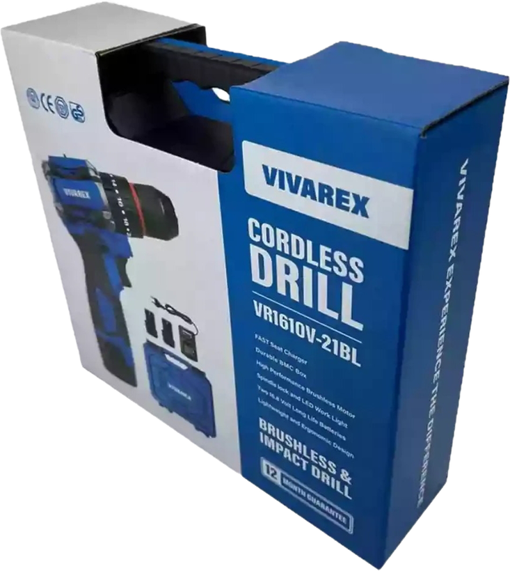 دریل شارژی ویوارکس مدل VR1610V-21BL با ۲ باتری و موتور براشلس